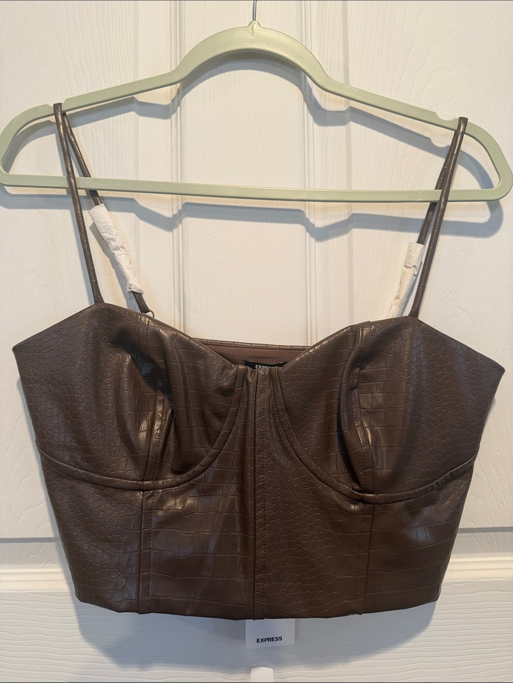 Express Brown Croc-Embossed Faux-Leather Bustier Camisole